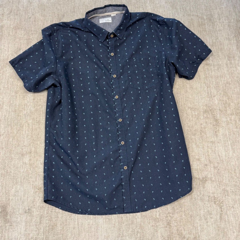 Craft + Flow Mens Navy Cross Dye‎ Short Sleeve Button Down Shirt XL FDCD4